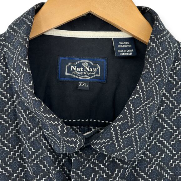 Nat Nast | XXL | Silk Blend Traditional Fit Pattern Short Sleeve Button-Up Shirt - Picture 6 of 11